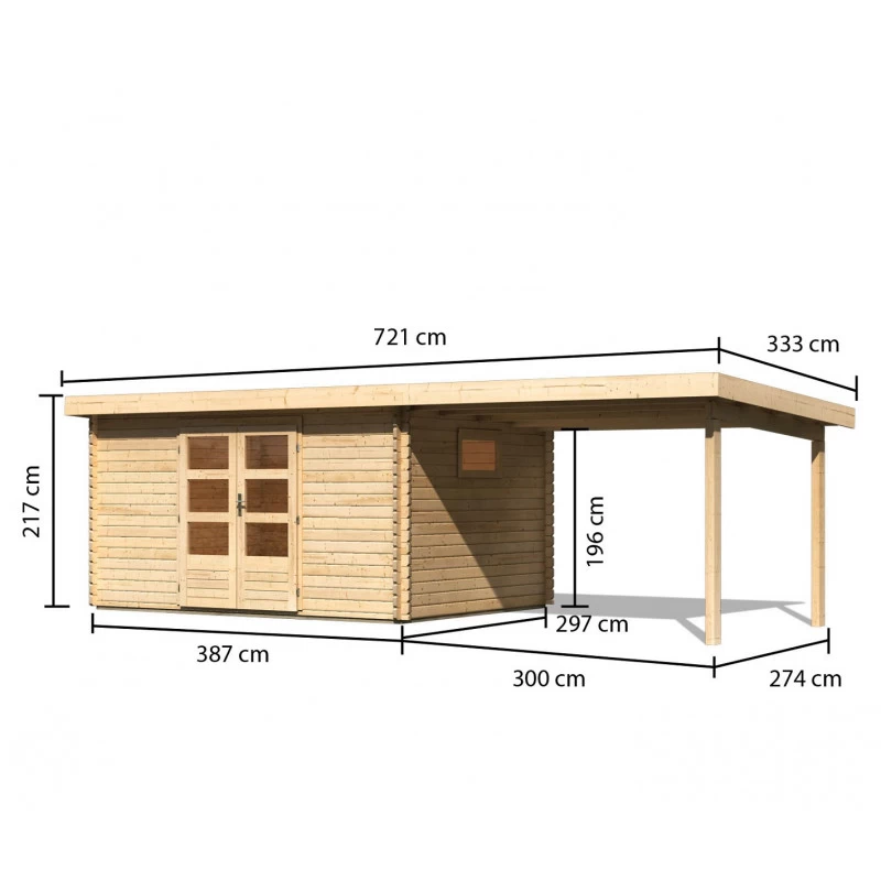 Abri De Jardin 11,49m² En Bois Massif 40mm Trittau 5 Avec Appentis 330cm – Karibu 2 Abri De Jardin 11,49m² En Bois Massif 40mm Trittau 5 Avec Appentis 330cm – Karibu – Image 2