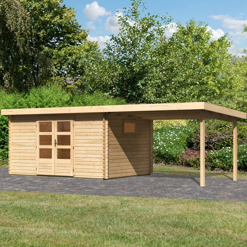 Abri De Jardin 11,49m² En Bois Massif 40mm Trittau 5 Avec Appentis 330cm – Karibu 1 Abri De Jardin 11,49m² En Bois Massif 40mm Trittau 5 Avec Appentis 330cm – Karibu