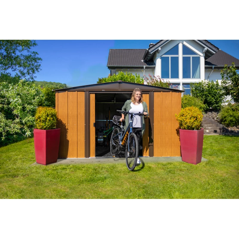 Abri De Jardin 11,58m² Toit Double Pente En Acier Galvanisé Aspect Bois Spacemaker 5 Abri De Jardin 11,58m² Toit Double Pente En Acier Galvanisé Aspect Bois Spacemaker – Image 5