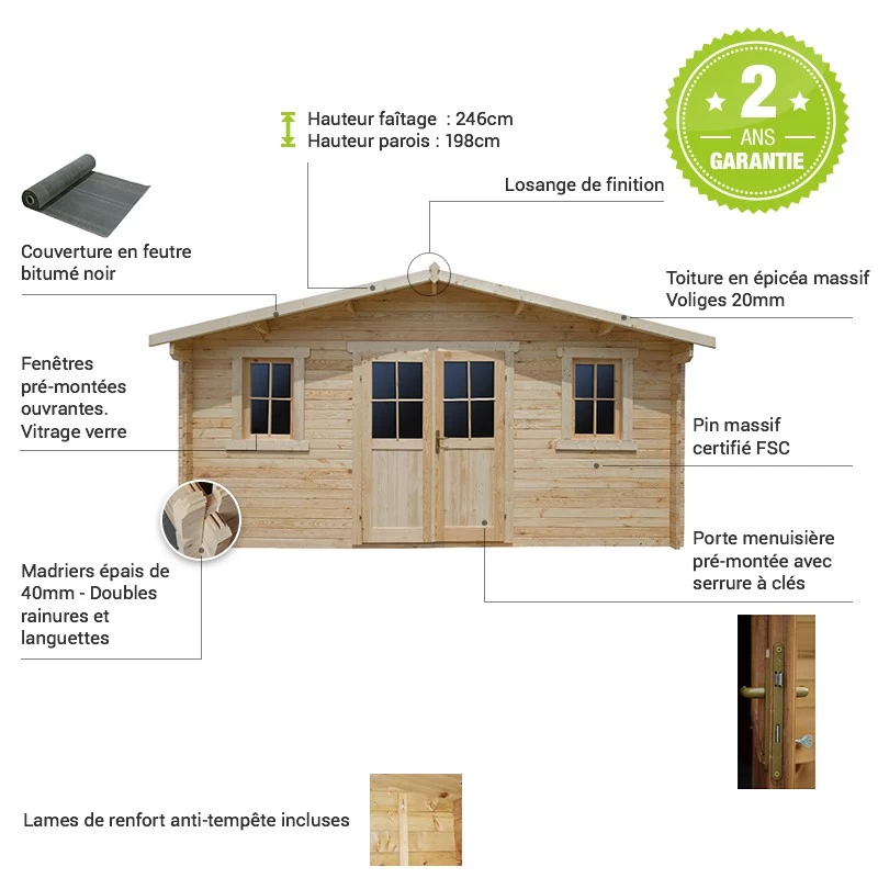 Abri De Jardin 16m² PLUS En Bois 40mm Brut Gardy Shelter 6 Abri De Jardin 16m² PLUS En Bois 40mm Brut Gardy Shelter – Image 6