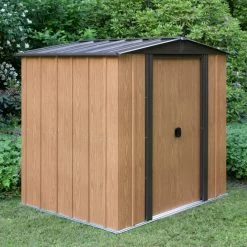 Abri De Jardin 2,93m² Toit Double Pente En Acier Galvanisé Aspect Bois Spacemaker -Jardin Fournitures Rabais abri de jardin 293m toit double pente en acier galvanise aspect bois spacemaker 2
