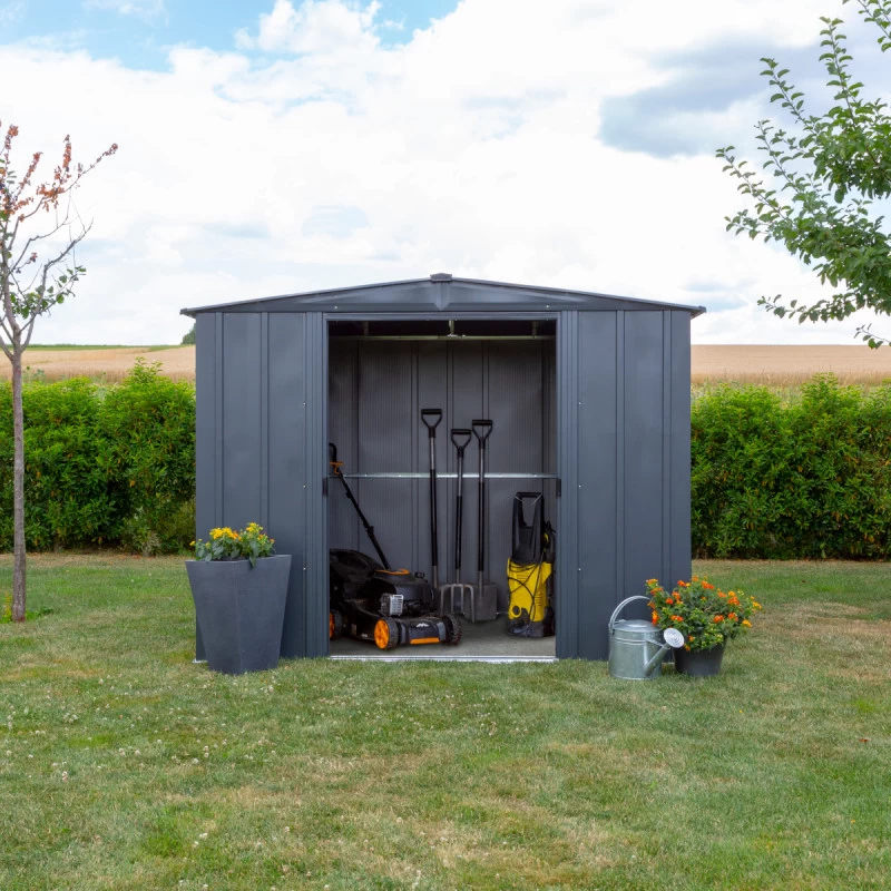 Abri De Jardin 3,65m² Toit Double Pente En Acier Galvanisé Anthracite Spacemaker 5 Abri De Jardin 3,65m² Toit Double Pente En Acier Galvanisé Anthracite Spacemaker – Image 5