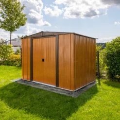 Abri De Jardin 4,26m² Toit Double Pente En Acier Galvanisé Aspect Bois Spacemaker -Jardin Fournitures Rabais abri de jardin 426m toit double pente en acier galvanise aspect bois spacemaker 4