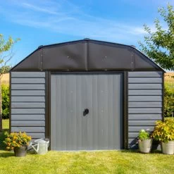 Abri De Jardin 7,8m² à Toit Mansardé En Acier Galvanisé Anthracite Spacemaker -Jardin Fournitures Rabais abri de jardin 78m type hangar en acier galvanise anthracite spacemaker 2