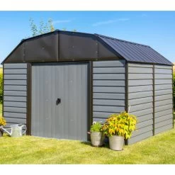 Abri De Jardin 7,8m² à Toit Mansardé En Acier Galvanisé Anthracite Spacemaker