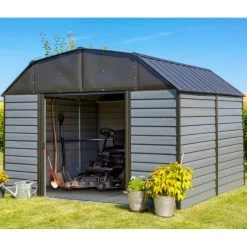 Abri De Jardin 7,8m² à Toit Mansardé En Acier Galvanisé Anthracite Spacemaker -Jardin Fournitures Rabais abri de jardin 78m type hangar en acier galvanise anthracite spacemaker 4