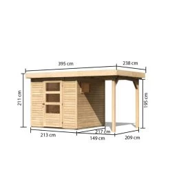 Abri De Jardin En Bois 4,62m² Freiburg 2 Avec Appentis De 1,50 M - Karibu -Jardin Fournitures Rabais abri de jardin en bois 462m freiburg 2 avec appentis de 150 m karibu 2