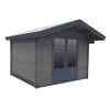 Abri De Jardin En Bois Composite 28mm Gris Foncé 14,44m² Double Porte Alu Et Double Vitrage - WoodLife Garden