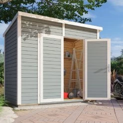Abri De Jardin En Bois Gris Clair 3,49m² Skur 2 + Plancher – Baltic
