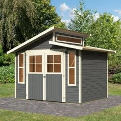 Abri De Jardin En Bois Gris Terre 6,55m² Avec Toit En Gradins - Grauburg 6 - Karibu