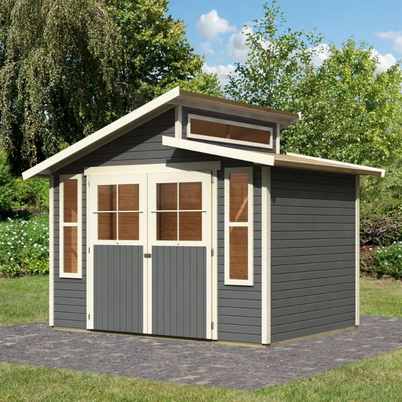 Abri De Jardin En Bois Gris Terre 6,55m² Avec Toit En Gradins - Grauburg 6 - Karibu 1 Abri De Jardin En Bois Gris Terre 6,55m² Avec Toit En Gradins - Grauburg 6 - Karibu