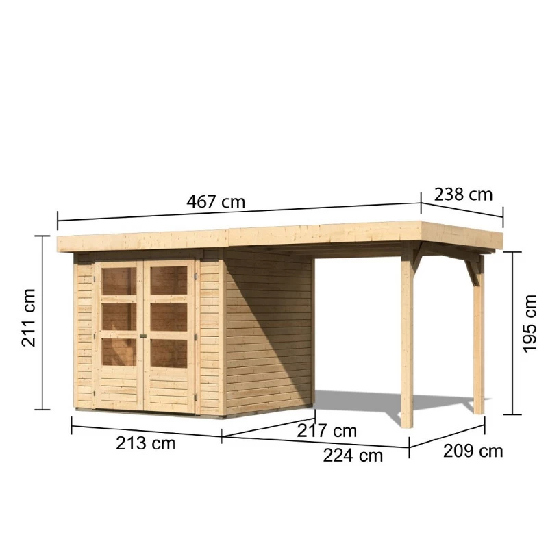 Abri De Jardin En Bois Massif 4,62m² Askola 2 Avec Appentis 240cm – Karibu 2 Abri De Jardin En Bois Massif 4,62m² Askola 2 Avec Appentis 240cm – Karibu – Image 2