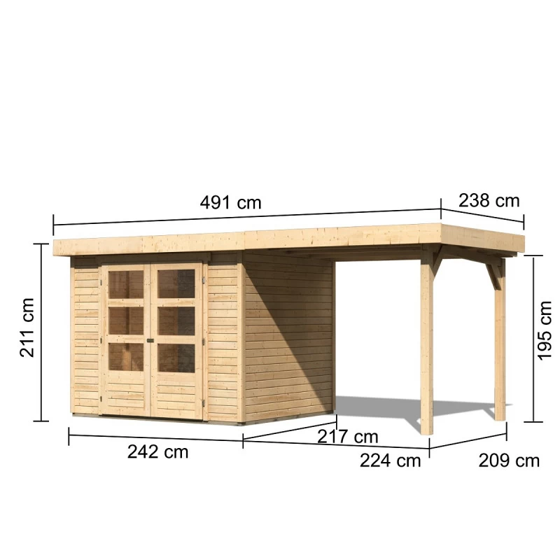 Abri De Jardin En Bois Massif 5,25m² Askola 3 Avec Appentis 240cm – Karibu 2 Abri De Jardin En Bois Massif 5,25m² Askola 3 Avec Appentis 240cm – Karibu – Image 2
