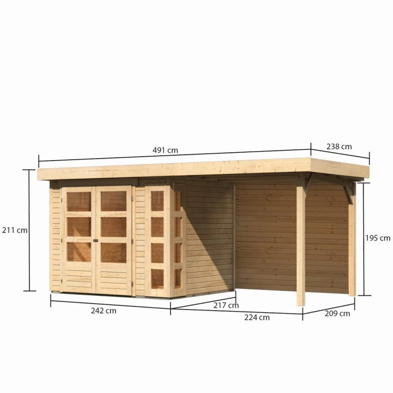 Abri De Jardin En Bois Massif 5,25m² Kerko 3 Avec Appentis 240cm Et Paroi Arrière – Karibu 2 Abri De Jardin En Bois Massif 5,25m² Kerko 3 Avec Appentis 240cm Et Paroi Arrière – Karibu – Image 2