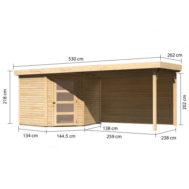 Abri De Jardin En Bois Massif 5,95m² Schwandorf 5 Avec Appentis 280cm Et Paroi Arrière – Karibu 2 Abri De Jardin En Bois Massif 5,95m² Schwandorf 5 Avec Appentis 280cm Et Paroi Arrière – Karibu – Image 2
