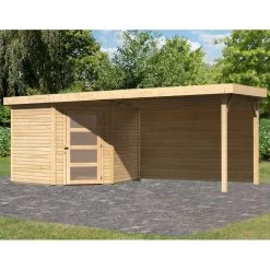 Abri De Jardin En Bois Massif 5,95m² Schwandorf 5 Avec Appentis 280cm Et Paroi Arrière – Karibu