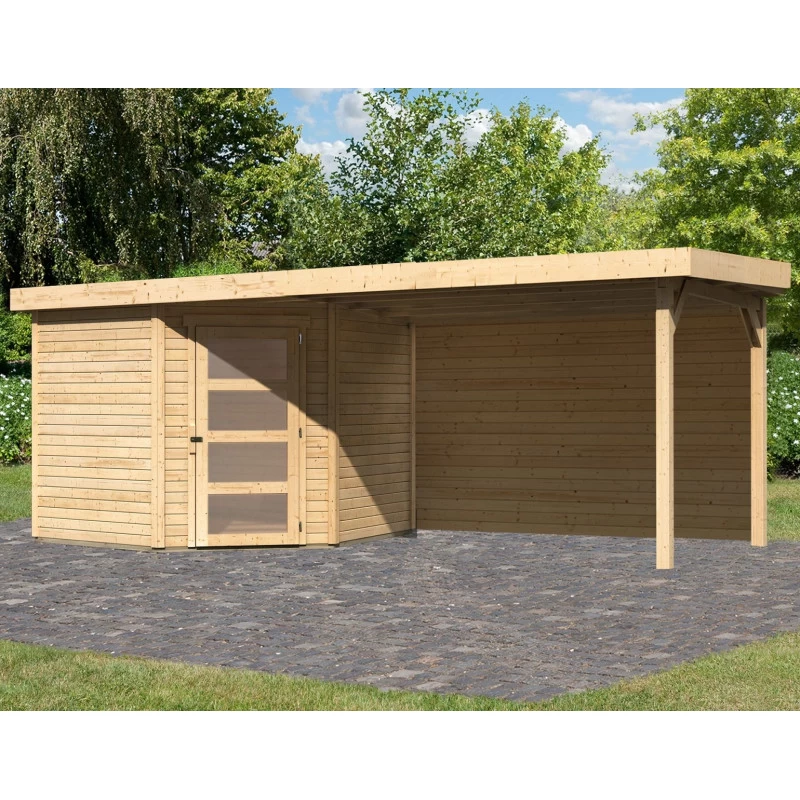Abri De Jardin En Bois Massif 5,95m² Schwandorf 5 Avec Appentis 280cm Et Paroi Arrière – Karibu 1 Abri De Jardin En Bois Massif 5,95m² Schwandorf 5 Avec Appentis 280cm Et Paroi Arrière – Karibu