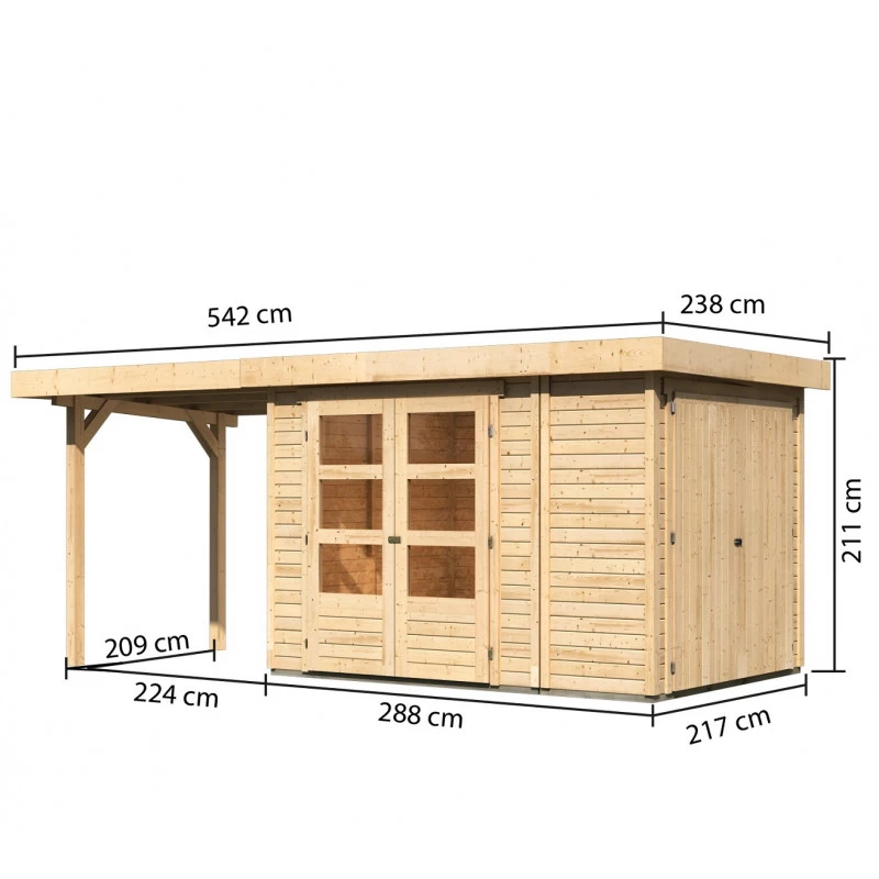 Abri De Jardin En Bois Massif 6,25m² Retola 2 Avec Armoire Intégrée Et Appentis 240cm – Karibu 2 Abri De Jardin En Bois Massif 6,25m² Retola 2 Avec Armoire Intégrée Et Appentis 240cm – Karibu – Image 2