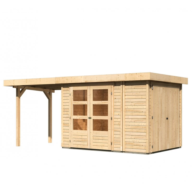 Abri De Jardin En Bois Massif 6,25m² Retola 2 Avec Armoire Intégrée Et Appentis 240cm – Karibu 3 Abri De Jardin En Bois Massif 6,25m² Retola 2 Avec Armoire Intégrée Et Appentis 240cm – Karibu – Image 3