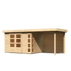 Abri De Jardin En Bois Massif 6,55m² Kerko 4 Avec Appentis 240cm Et Paroi Arrière – Karibu -Jardin Fournitures Rabais abri de jardin en bois massif 655m kerko 4 avec appentis 240cm et paroi arriere woodfeeling 2