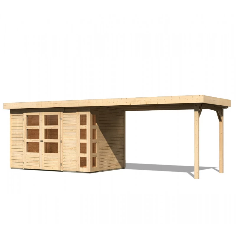 Abri De Jardin En Bois Massif 6,55m² Kerko 4 Avec Appentis 280cm – Karibu 3 Abri De Jardin En Bois Massif 6,55m² Kerko 4 Avec Appentis 280cm – Karibu – Image 3