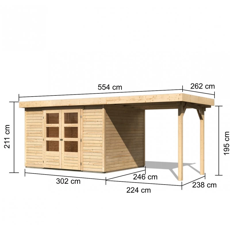 Abri De Jardin En Bois Massif 7,43m² Askola 5 Avec Appentis 240cm – Karibu 2 Abri De Jardin En Bois Massif 7,43m² Askola 5 Avec Appentis 240cm – Karibu – Image 2