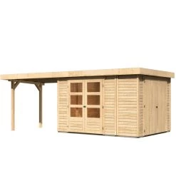 Abri De Jardin En Bois Massif 7,85m² Retola 4 Avec Armoire Intégrée Et Appentis 280cm – Karibu -Jardin Fournitures Rabais abri de jardin en bois massif 785m retola 4 avec armoire integree et appentis 280cm woodfeeling 2