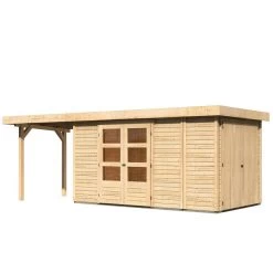 Abri De Jardin En Bois Massif 8,18m² Retola 5 Avec Armoire Intégrée Et Appentis 240cm – Karibu -Jardin Fournitures Rabais abri de jardin en bois massif 818m retola 5 avec armoire integree et appentis 240cm woodfeeling 2