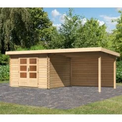 Abri De Jardin En Bois Massif 8,82m² Bastrup 5 Avec Appentis 300cm Et Paroi Arrière – Karibu