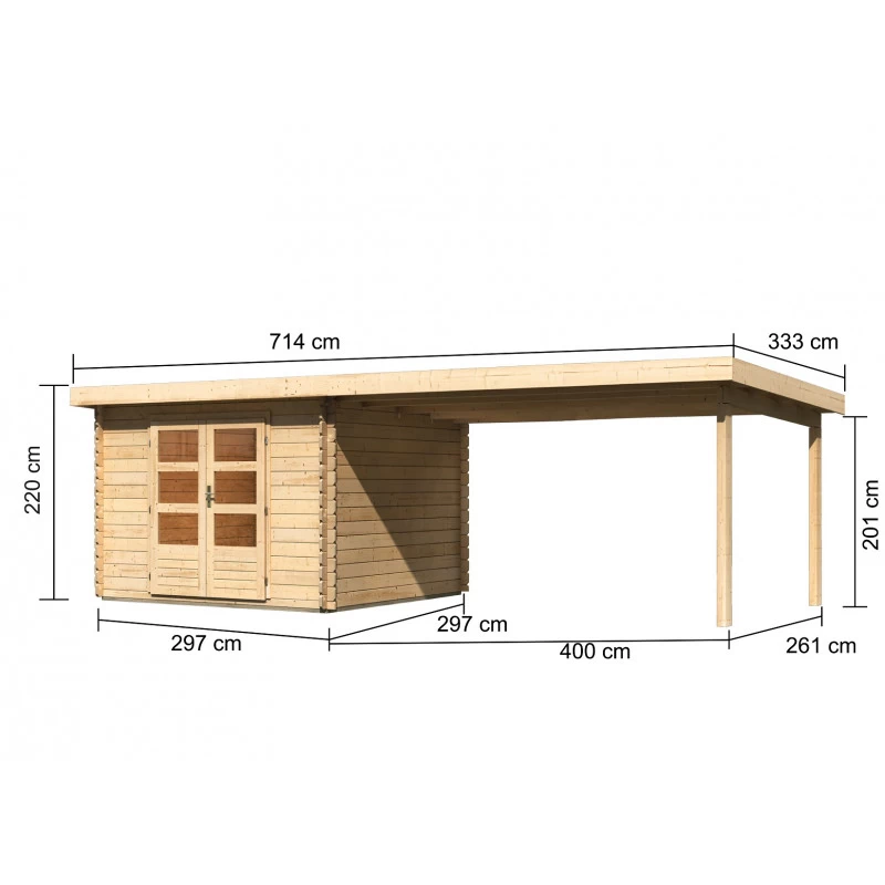 Abri De Jardin En Bois Massif 8,82m² Bastrup 5 Avec Appentis 400cm – Karibu 2 Abri De Jardin En Bois Massif 8,82m² Bastrup 5 Avec Appentis 400cm – Karibu – Image 2