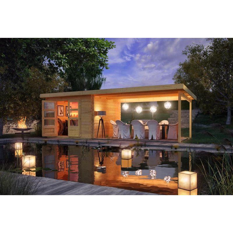 Abri De Jardin En Bois Massif 8,82m² Bastrup 5 Avec Appentis 400cm – Karibu 3 Abri De Jardin En Bois Massif 8,82m² Bastrup 5 Avec Appentis 400cm – Karibu – Image 3