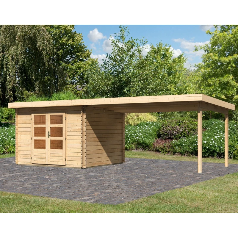 Abri De Jardin En Bois Massif 8,82m² Bastrup 5 Avec Appentis 400cm – Karibu 1 Abri De Jardin En Bois Massif 8,82m² Bastrup 5 Avec Appentis 400cm – Karibu