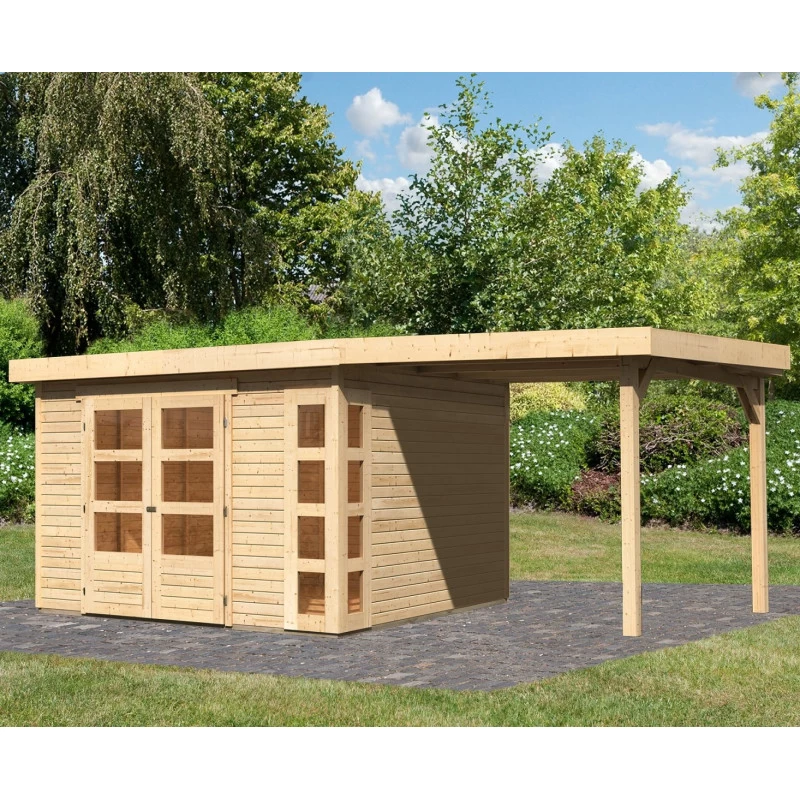Abri De Jardin En Bois Massif 9,24m² Kerko 6 Avec Appentis 240cm – Karibu 1 Abri De Jardin En Bois Massif 9,24m² Kerko 6 Avec Appentis 240cm – Karibu