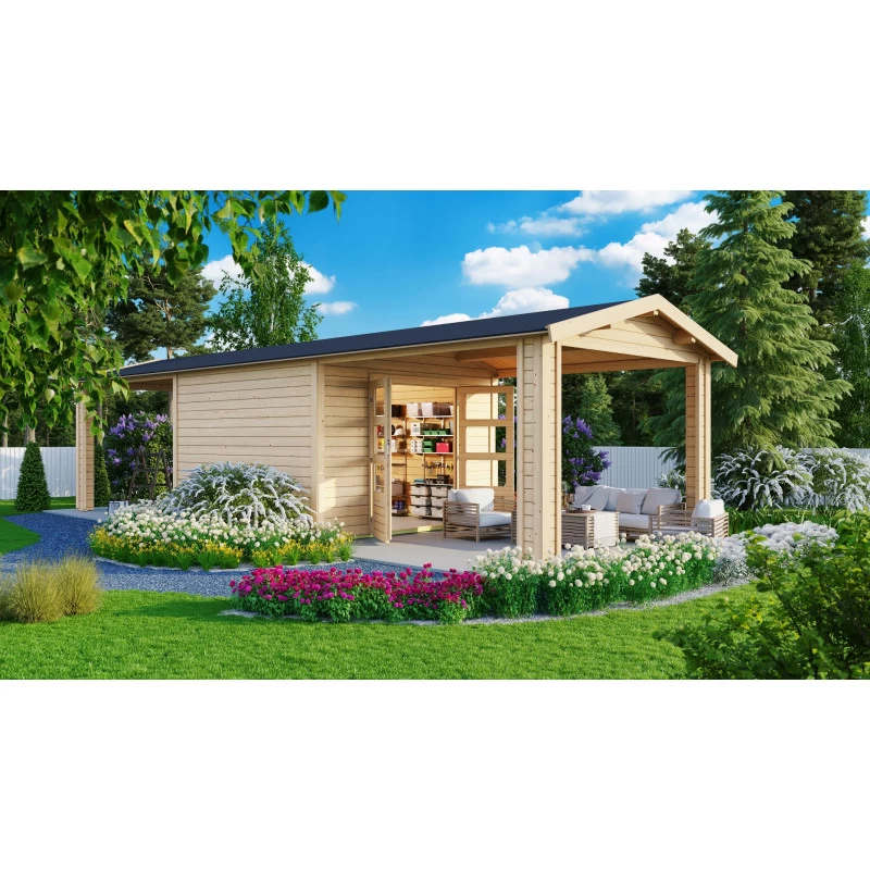 Abri De Jardin En Bois Massif 9,24m² Theres 7 Avec Deux Auvents – Karibu 1 Abri De Jardin En Bois Massif 9,24m² Theres 7 Avec Deux Auvents – Karibu