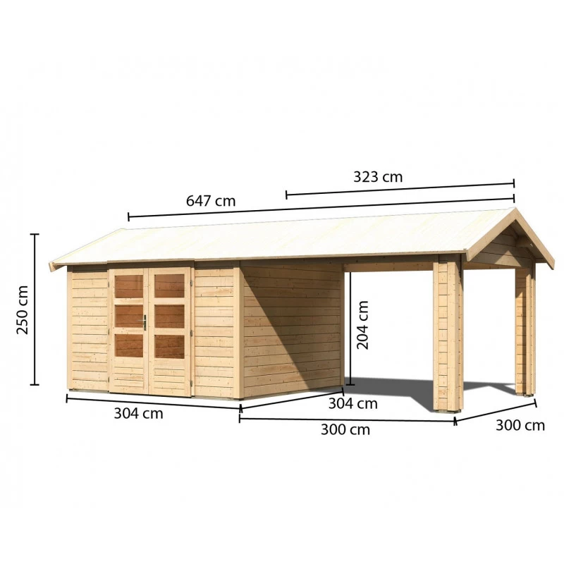 Abri De Jardin En Bois Massif 9,24m² Theres 7 Avec Un Auvent – Karibu 2 Abri De Jardin En Bois Massif 9,24m² Theres 7 Avec Un Auvent – Karibu – Image 2