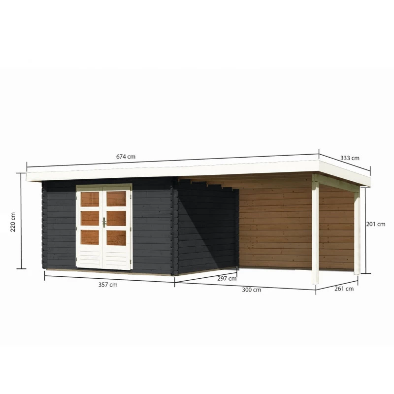 Abri De Jardin En Bois Massif Anthracite 10,60m² Bastrup 7 Avec Appentis 300cm Et Paroi Arrière – Karibu 2 Abri De Jardin En Bois Massif Anthracite 10,60m² Bastrup 7 Avec Appentis 300cm Et Paroi Arrière – Karibu – Image 2