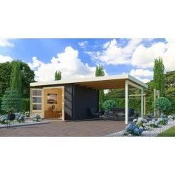 Abri De Jardin En Bois Massif Anthracite 8,82m² Bastrup 5 Avec Appentis 300cm – Karibu -Jardin Fournitures Rabais abri de jardin en bois massif anthracite 882m bastrup 5 avec appentis 300cm woodfeeling 3