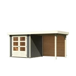 Abri De Jardin En Bois Massif Gris Terre 4,62m² Askola 2 Avec Appentis 240cm Et Paroi Arrière – Karibu -Jardin Fournitures Rabais abri de jardin en bois massif gris terre 462m askola 2 avec appentis 240cm et paroi arriere woodfeeling 2
