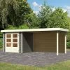 Abri De Jardin En Bois Massif Gris Terre 4,62m² Askola 2 Avec Appentis 280cm Et Paroi Arrière – Karibu