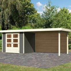 Abri De Jardin En Bois Massif Gris Terre 5,25m² Askola 3 Avec Appentis 280cm Et Paroi Arrière – Karibu