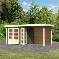 Abri De Jardin En Bois Massif Gris Terre 5,25m² Kerko 3 Avec Appentis 240cm Et Paroi Arrière – Karibu