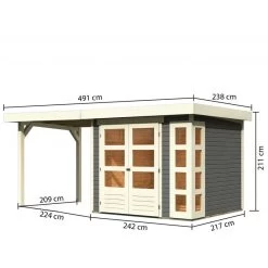 Abri De Jardin En Bois Massif Gris Terre 5,25m² Kerko 3 Avec Appentis 240cm – Karibu -Jardin Fournitures Rabais abri de jardin en bois massif gris terre 525m kerko 3 avec appentis 240cm woodfeeling 1