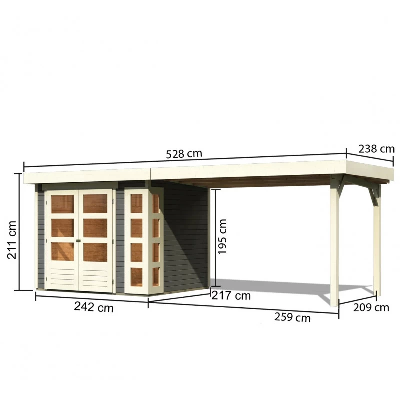 Abri De Jardin En Bois Massif Gris Terre 5,25m² Kerko 3 Avec Appentis 280cm – Karibu 2 Abri De Jardin En Bois Massif Gris Terre 5,25m² Kerko 3 Avec Appentis 280cm – Karibu – Image 2