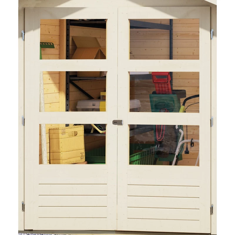 Abri De Jardin En Bois Massif Gris Terre 5,25m² Kerko 3 Avec Appentis 280cm – Karibu 5 Abri De Jardin En Bois Massif Gris Terre 5,25m² Kerko 3 Avec Appentis 280cm – Karibu – Image 5