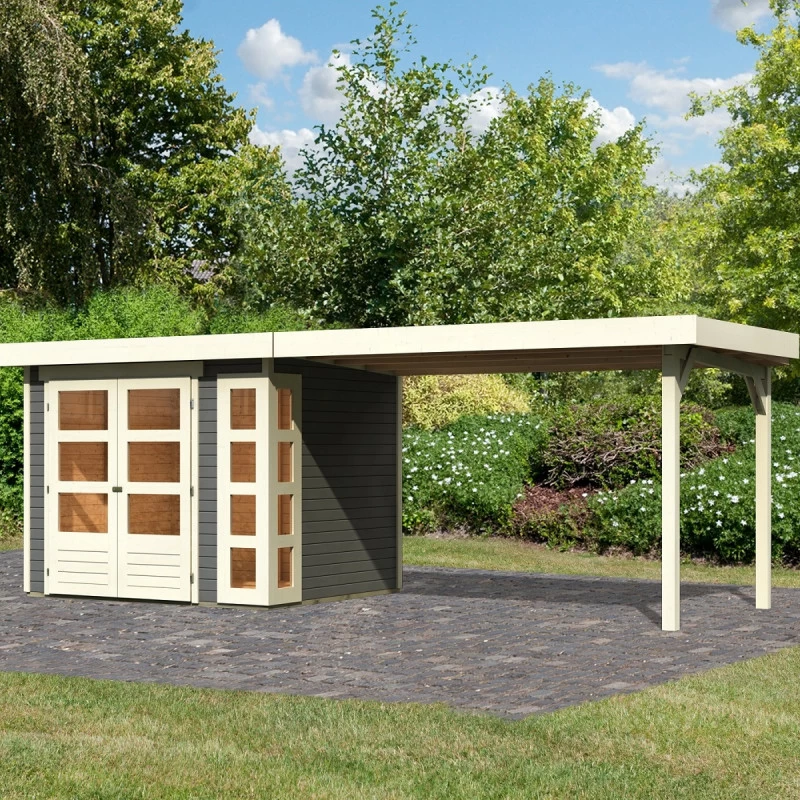 Abri De Jardin En Bois Massif Gris Terre 5,25m² Kerko 3 Avec Appentis 280cm – Karibu 1 Abri De Jardin En Bois Massif Gris Terre 5,25m² Kerko 3 Avec Appentis 280cm – Karibu