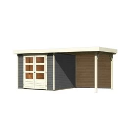 Abri De Jardin En Bois Massif Gris Terre 5,95m² Askola 3,5 Avec Appentis 240cm Et Paroi Arrière - Karibu -Jardin Fournitures Rabais abri de jardin en bois massif gris terre 595m askola 35 avec appentis 240cm et paroi arriere woodfeeling 2