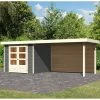 Abri De Jardin En Bois Massif Gris Terre 5,95m² Askola 3,5 Avec Appentis 280cm Et Paroi Arrière – Karibu