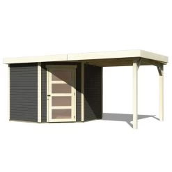 Abri De Jardin En Bois Massif Gris Terre 5,95m² Schwandorf 5 Avec Appentis 240cm – Karibu -Jardin Fournitures Rabais abri de jardin en bois massif gris terre 595m schwandorf 5 avec appentis 240cm woodfeeling 2