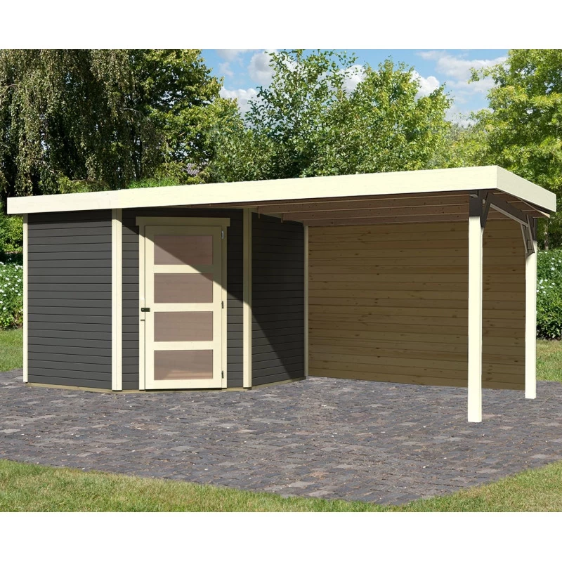 Abri De Jardin En Bois Massif Gris Terre 5,95m² Schwandorf 5 Avec Appentis 280cm Et Paroi Arrière – Karibu 1 Abri De Jardin En Bois Massif Gris Terre 5,95m² Schwandorf 5 Avec Appentis 280cm Et Paroi Arrière – Karibu