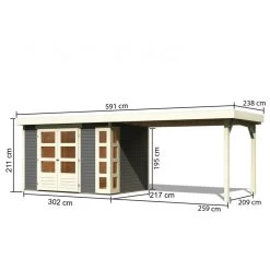 Abri De Jardin En Bois Massif Gris Terre 6,55m² Kerko 4 Avec Appentis 280cm – Karibu -Jardin Fournitures Rabais abri de jardin en bois massif gris terre 655m kerko 4 avec appentis 280cm woodfeeling 2